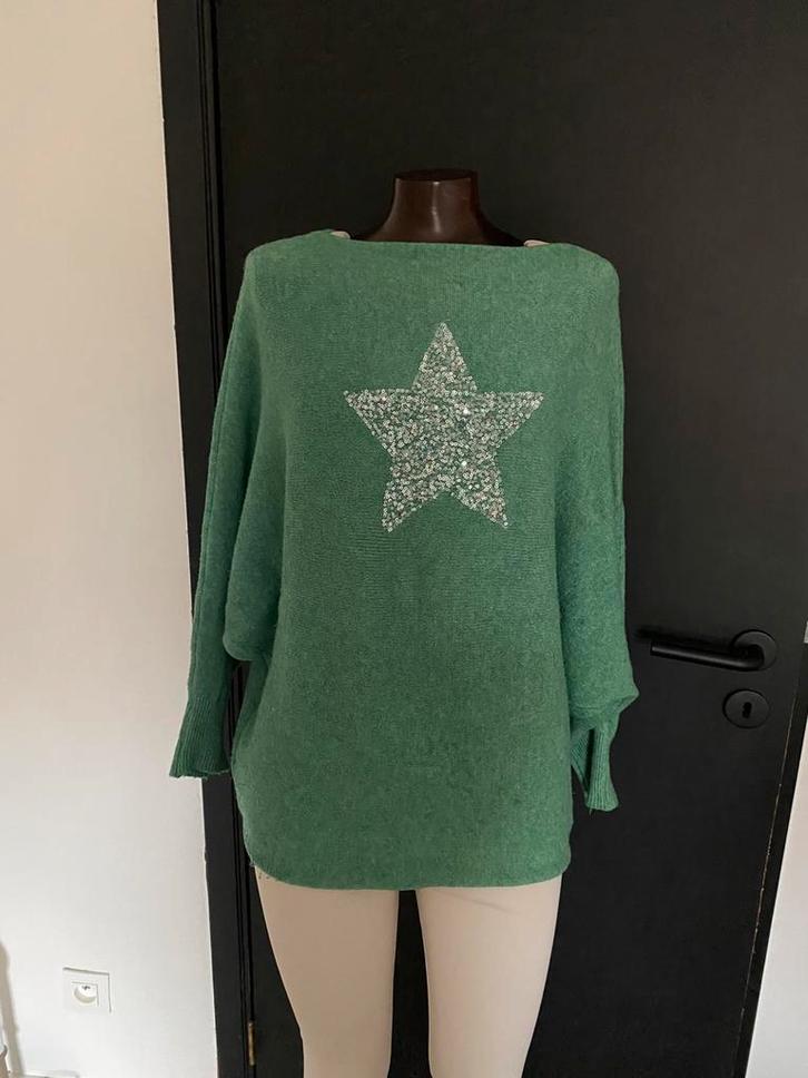 Trui met sterren en lovertjes, Kleding | Dames, Truien en Vesten, Gedragen, Maat 38/40 (M), Groen, Ophalen of Verzenden