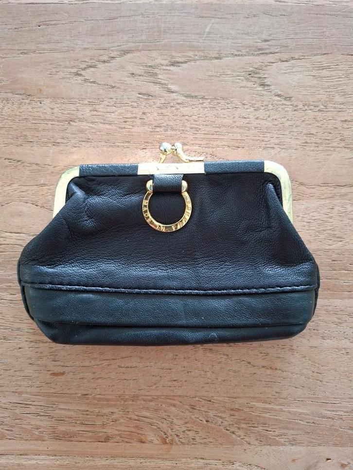 Vintage lederen portemonnee made in France, Handtassen en Accessoires, Portemonnees, Gebruikt, Overige merken, Zwart, Leder, Met knipsluiting