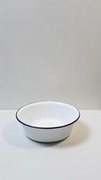 Vintage ronde emaille schaal - wit en blauw, Ophalen of Verzenden