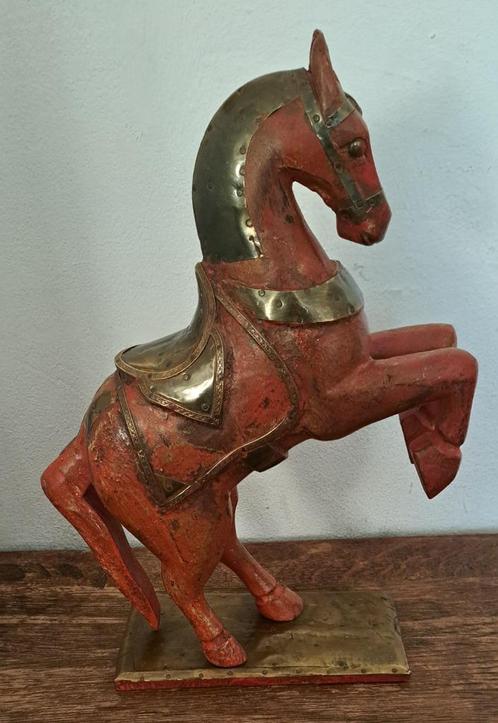 India-Antieke houten paard koperbeslag, Antiquités & Art, Art | Sculptures & Bois, Enlèvement