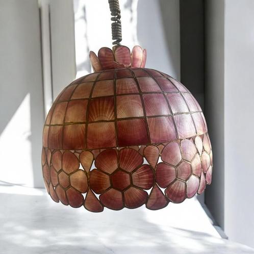 Vintage roze capiz shell luster / hanglamp, Antiek en Kunst, Antiek | Verlichting, Ophalen of Verzenden