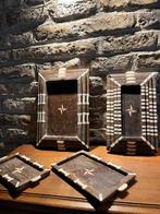 Grote set handgemaakte houten dienbladen met inlegwerk, Antiek en Kunst, Ophalen of Verzenden