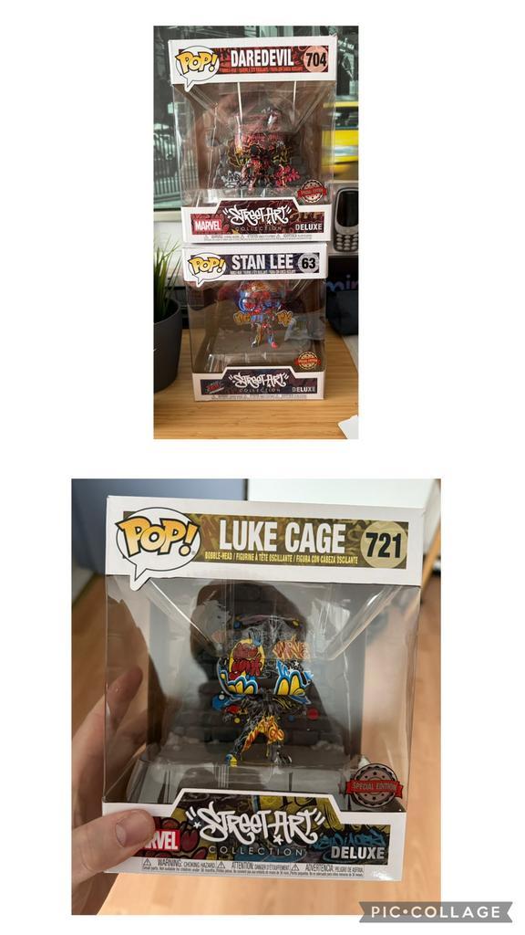 3 Funko pop street art stan lee ,daredevil et luke cage, Collections, Jouets miniatures, Comme neuf, Enlèvement