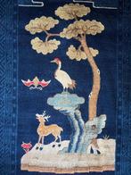 Blauw Chinees Handgeknoopt Wol Tapijt - Ooievaar en hert, Huis en Inrichting, 50 tot 100 cm, Chinees, handgeknoopt, 100 tot 150 cm