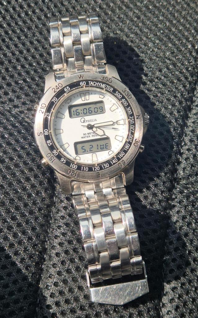 Vintage horloge ana-digi chronograph, timer verzameling, Handtassen en Accessoires, Horloges | Antiek, Polshorloge, Overige merken