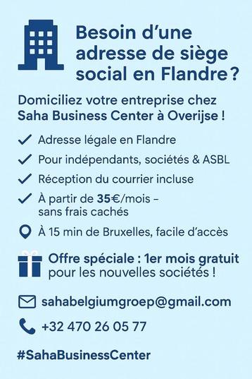Domciliation siège social en Flandre beschikbaar voor biedingen