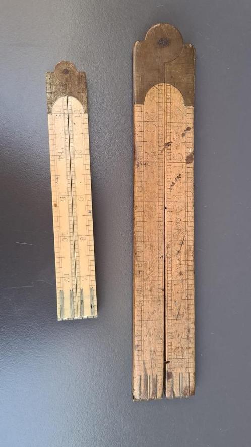 Viervoudige plooimeter, 2 stuks, hout, ivoor. 1900, Antiek en Kunst, Antiek | Gereedschap en Instrumenten, Ophalen of Verzenden