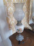 Vintage retro , vaaslamp porselein op koper voetstuk, Antiek en Kunst, Ophalen