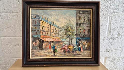 Oud schilderij stadszicht op doek – dikke verfstructuur, Antiek en Kunst, Kunst | Schilderijen | Klassiek, Ophalen