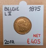 20 FR   1875    LEOPOLOD II      BELGIE     € 405, Timbres & Monnaies, Monnaies | Belgique, Or, Enlèvement ou Envoi, Monnaie en vrac