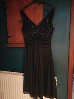 Feestjurk, zwart met glinsterend borststuk. Nylon, maat 46., Kleding | Dames, Ophalen, Maat 46/48 (XL) of groter, Zwart