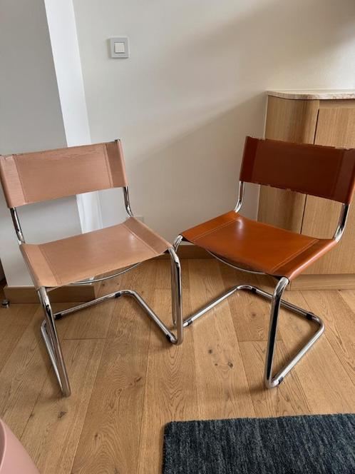 Set van 8 vintage design eetkamerstoelen, Huis en Inrichting, Stoelen, Gebruikt, Vijf, Zes of meer stoelen, Leer, Bruin, Ophalen
