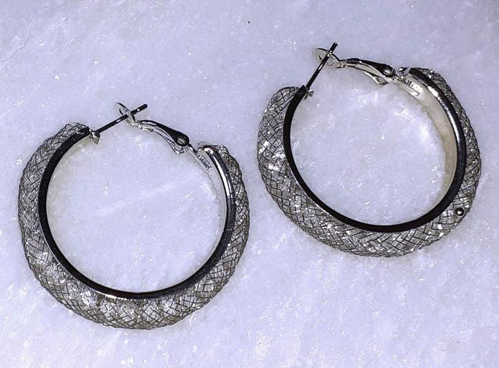 oorringen zilver mesh met strass, Handtassen en Accessoires, Oorbellen, Nieuw, Hangers, Zilver, Zilver, Met strass, Verzenden