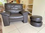 Lederen Clubzetel Jos Geerebaert + Poef, Ophalen, Clubzetel perfecte combi van comfort en design (Jos Geerebaert), Vierkant, Leer