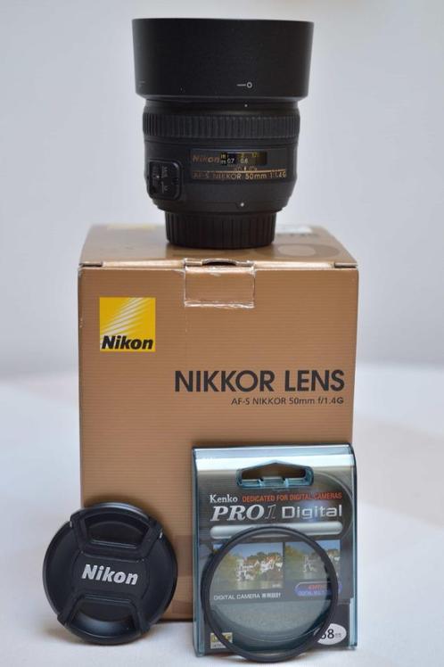 Nikon AF-S Nikkor 50MM 1.4 G + Kenko UV filter, Audio, Tv en Foto, Foto | Lenzen en Objectieven, Zo goed als nieuw, Standaardlens