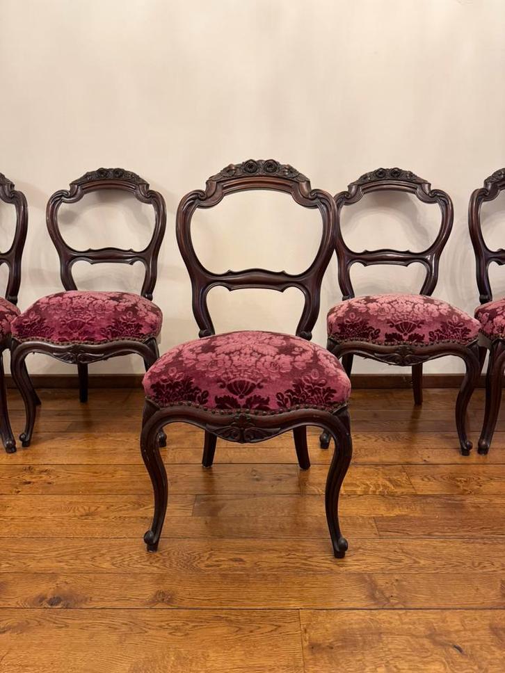 6 stoelen Victoriaanse stijl met ballonvormige rugleuning, Antiek en Kunst, Antiek | Meubels | Stoelen en Sofa's, Ophalen