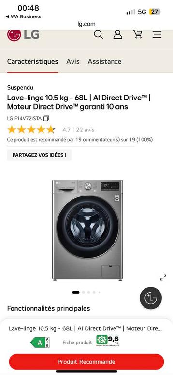 LG AI Direct Drivemotor met directe aandrijving van 10,5 kg beschikbaar voor biedingen