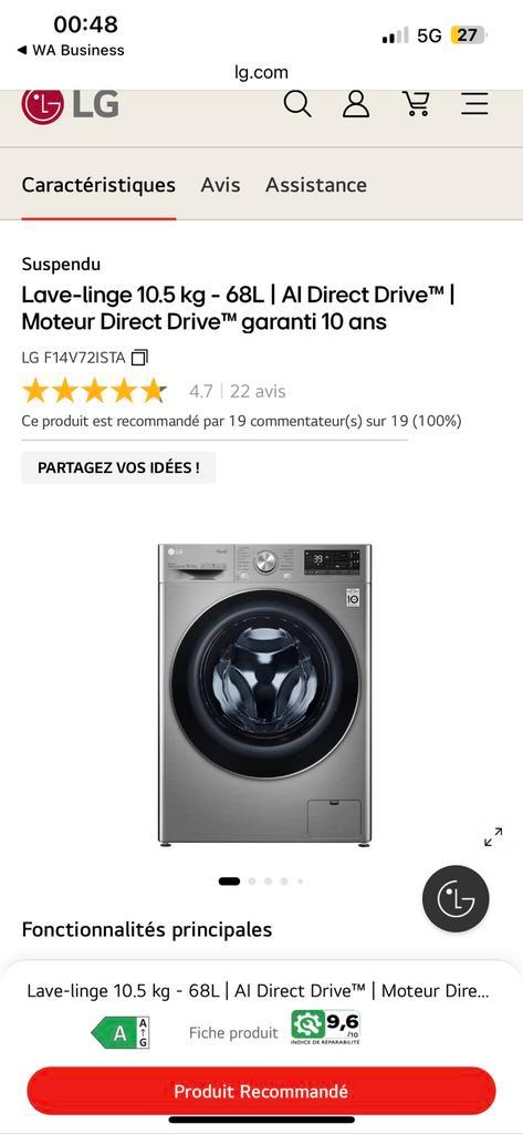 LG AI Direct Drivemotor met directe aandrijving van 10,5 kg, Elektronische apparatuur, Wasmachines, Zo goed als nieuw, Ophalen