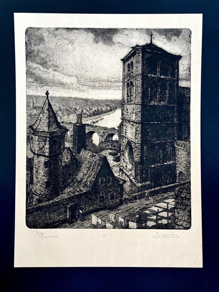Jules Van de Leene (1887-1962) - « Huy » Épreuve d'artiste, Antiek en Kunst, Kunst | Litho's en Zeefdrukken, Ophalen of Verzenden