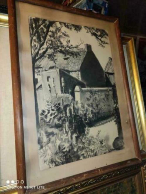 fusain maison signe SERMON Lucien Léandre, Antiek en Kunst, Kunst | Tekeningen en Fotografie, Ophalen of Verzenden