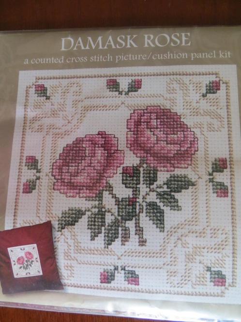 kruissteekpakket damask rose - nieuw, Hobby en Vrije tijd, Borduren en Borduurmachines, Nieuw, Borduurpakket, Handborduren, Ophalen of Verzenden