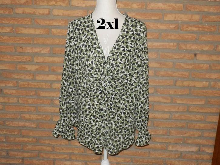 (196) - blouse femme t.2xl verte noire - shein -, Kleding | Dames, Blouses en Tunieken, Zo goed als nieuw, Maat 42/44 (L), Groen