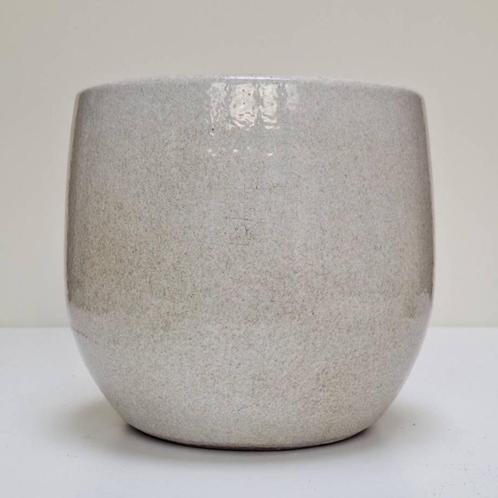 Grijswitte cache pot in aardewerk, Tuin en Terras, Bloempotten, Nieuw, Aardewerk, Binnen, Balkon, Minder dan 40 cm, Minder dan 25 cm