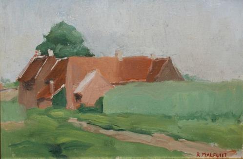 Romain Malfliet (1920-2006): Hoevezicht (49 x 37 cm), Antiek en Kunst, Kunst | Schilderijen | Klassiek, Ophalen of Verzenden