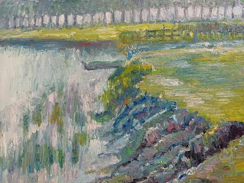 SCHILDERIJ M.VAN DEN BEMPT  "Ergens aan de Schelde", Antiek en Kunst, Kunst | Schilderijen | Modern, Ophalen of Verzenden