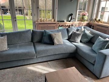 Zetel hoeksalon blauw lichte verkleuring rug, Enlèvement, Utilisé, Tissus, Modern landelijk