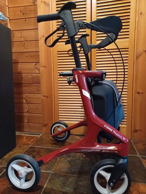 Topro Pegasus bordeaux rollator CARBON met zitje en tas, Diversen, Rollators, Zo goed als nieuw, Lichtgewicht, Opvouwbaar, Ophalen