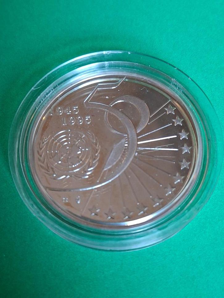 1995 vijf ecu in zilver 50 jaar United Nations, Albert II, Postzegels en Munten, Munten | België, Losse munt, Zilver, Zilver, Verzenden
