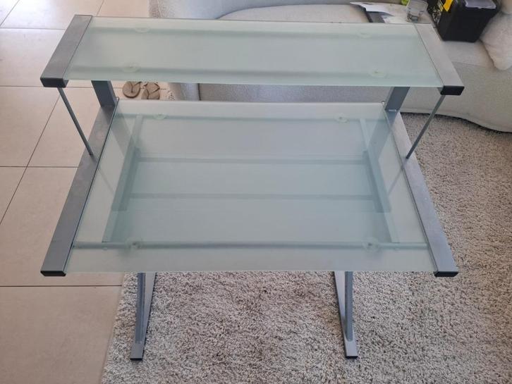 Buro Mat glas en alu, Huis en Inrichting, Kasten | Computermeubels, Gebruikt, 70 tot 120 cm, 120 tot 170 cm, 40 tot 80 cm, Glas