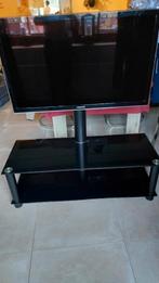 Tv samsung avec meuble en verre sur roulette, Enlèvement, Utilisé