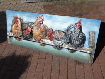 metalen frame met reliëf, de kippen. beschikbaar voor biedingen