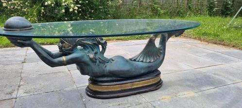 Bronzen salontafel — Uitgesneden zeemeermin — Glas, Antiek en Kunst, Antiek | Brons en Koper, Brons, Ophalen