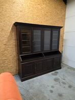 Mooie donkerbruine  houten buffetkast/vitrinekast 217,5cm, Huis en Inrichting, Kasten | Buffetkasten, Ophalen