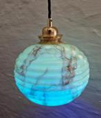 Vijf Art-Deco gemarmerde opaline (uranium)glazen hanglampen, Ophalen of Verzenden, Zo goed als nieuw