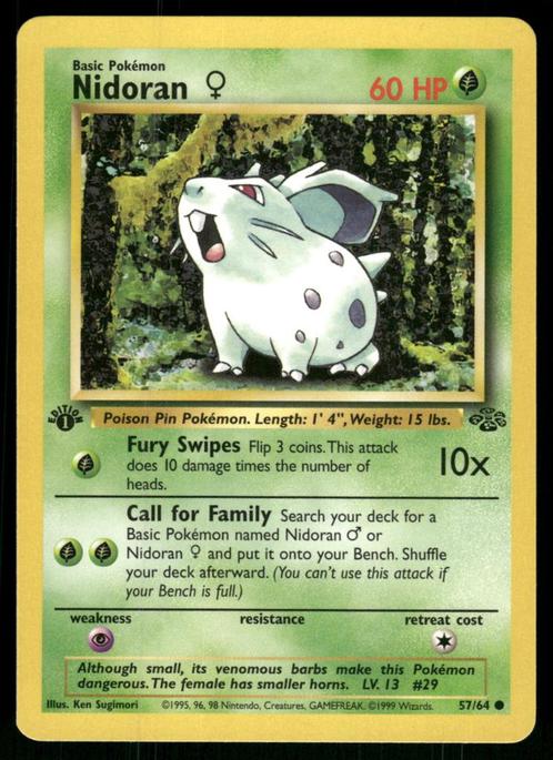 Nidoran  57/64 - Jungle (1st edition) (NM), Hobby en Vrije tijd, Verzamelkaartspellen | Pokémon, Gebruikt, Verzenden