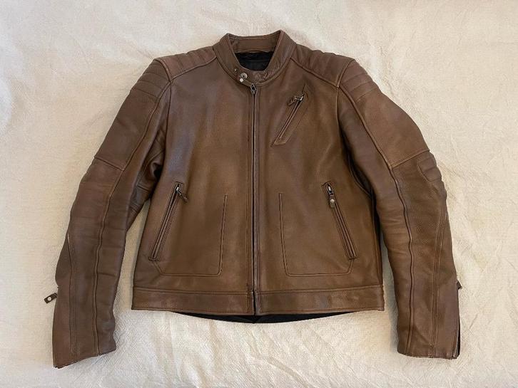 Bruine leren motorjas - Rev'it (maat 56), Motoren, Kleding | Motorkleding, Jas | leer, Heren, Tweedehands, Ophalen of Verzenden