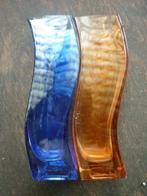 Design vaasjes, paar, oranje en blauw glas, Ophalen of Verzenden