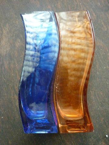 Vases design, paire, verre orange et bleu, Enlèvement ou Envoi