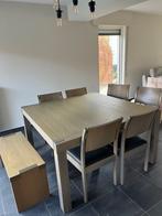 Tafel met stoelen en bank, Ophalen, Eikenhout, Vierkant, Zo goed als nieuw