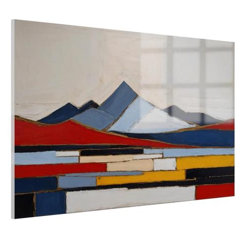 Abstracte bergen Glasschilderij 105x70cm + Ophangsysteem, Huis en Inrichting, Woonaccessoires | Schilderijen, Tekeningen en Foto's