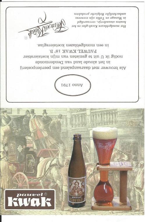 Pauwel Kwak bier tafelkaartje, Verzamelen, Biermerken, Zo goed als nieuw, Overige typen, Ophalen of Verzenden