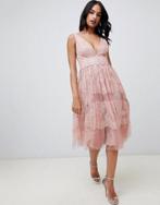 Roze kanten jurk van Asos - Maat 42, Ophalen, Maat 42/44 (L), Roze