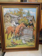 * kader met glas, paarden, Antiek en Kunst, Ophalen of Verzenden
