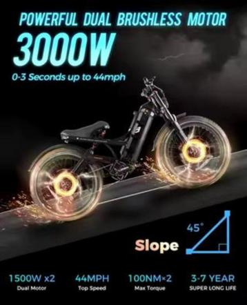 Fatbike 2x Brushless Engine Topspeed 44 MPH. 3000W 51V 60AH  beschikbaar voor biedingen