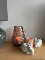 Groot oudroze windlicht H30cm, alle decoratie inclusief, Huis en Inrichting, Woonaccessoires | Kandelaars en Kaarsen, Ophalen of Verzenden