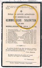 Gesneuvelde Kemmelsche Soldaten in Wereldoorlog 1914-1918, Enlèvement ou Envoi, Image pieuse